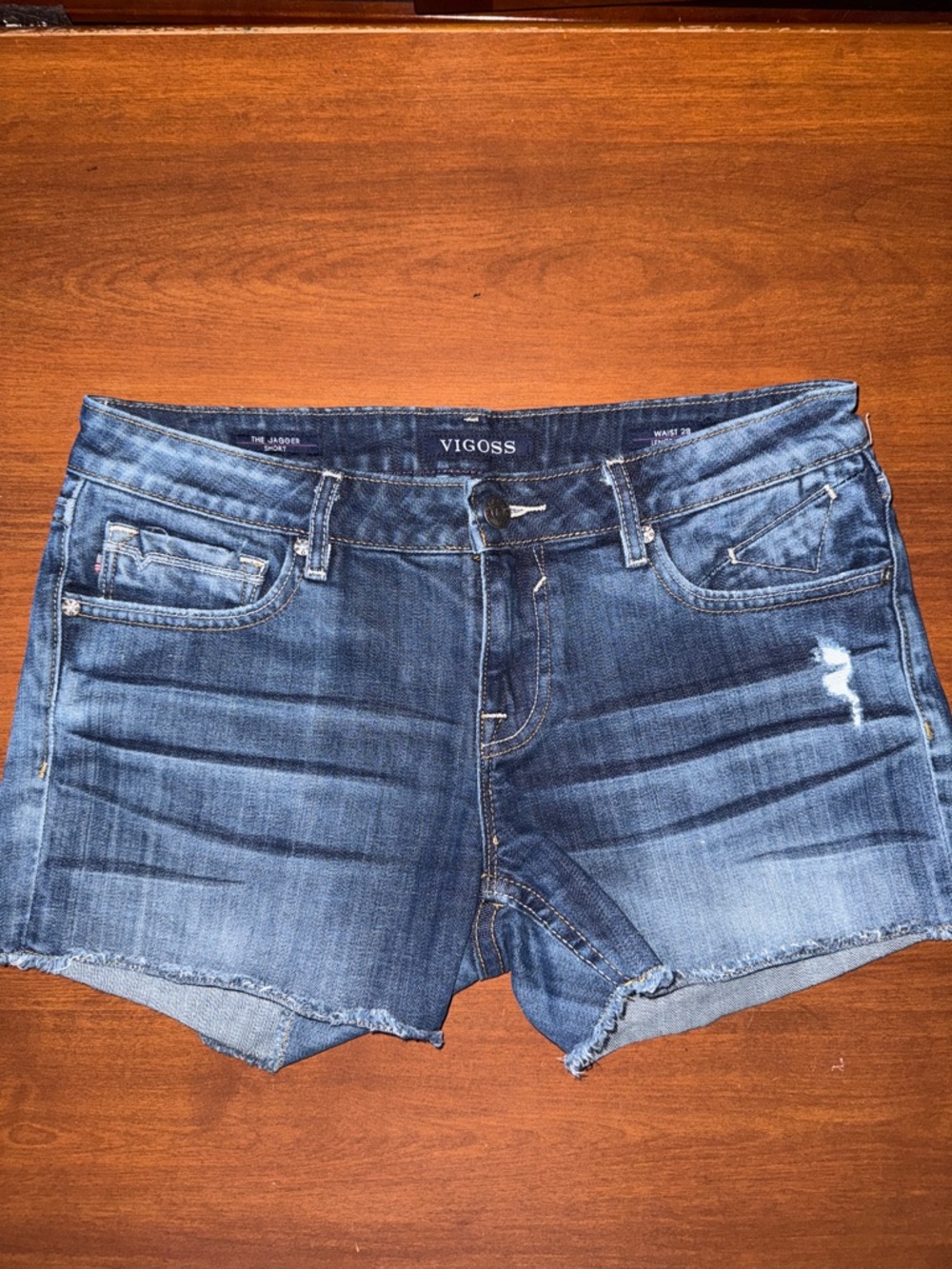 Vigoss ‘The Jagger Short’ Distressed Dark Blue Denim Cutoff Shorts -size 28. EUC